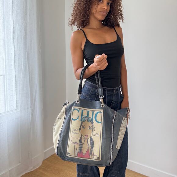 Vintage Barbara Rihl Leather Graphic Bowling Satchel (One Size) - Picture 2 of 12